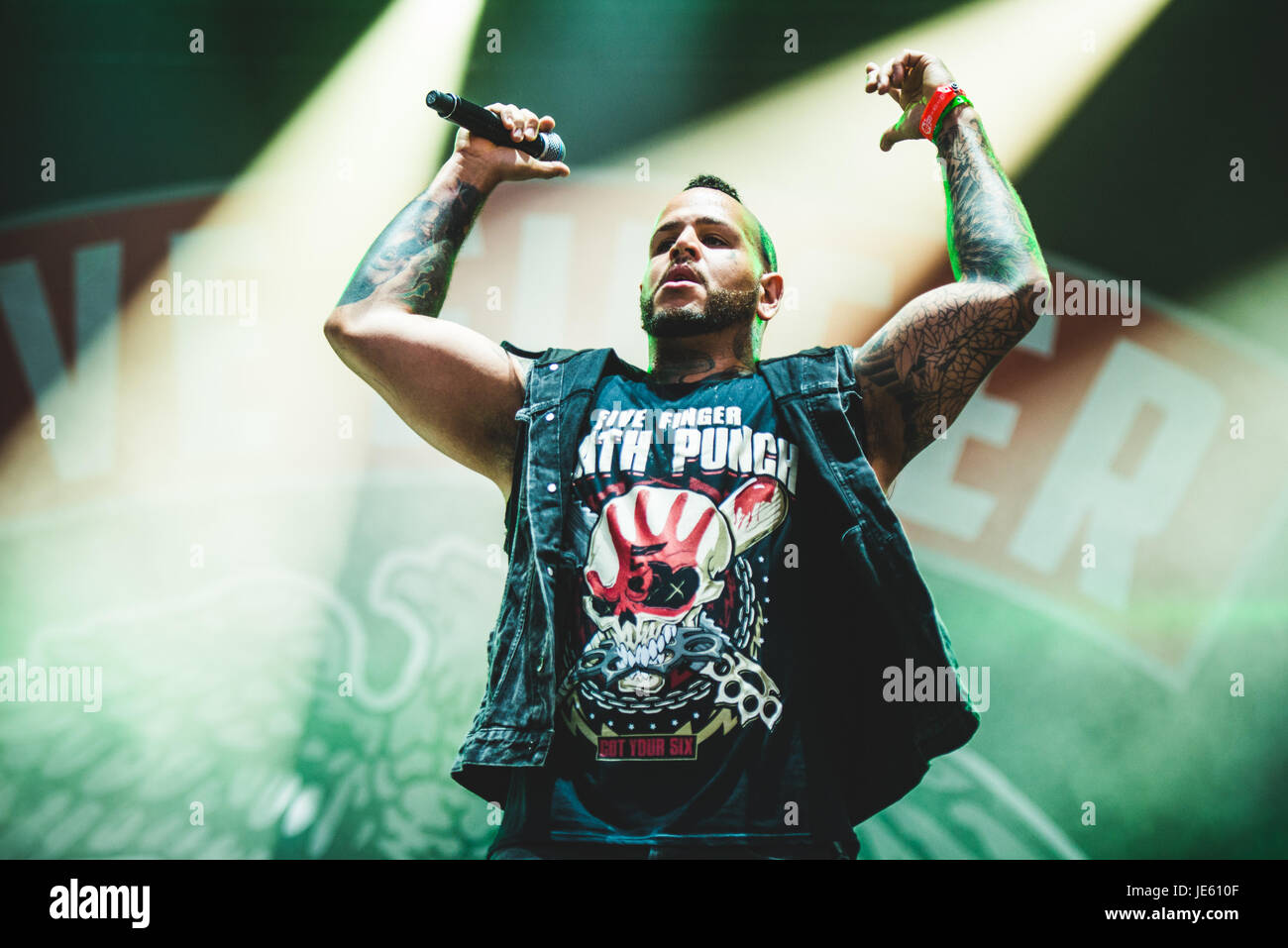 Giugno 18, 2017: Cinque Dita morte punzone suonare dal vivo presso il Festival Hellfest 2017 con il loro nuovo cantante Tommy Vext Foto: Alessandro Bosio Foto Stock