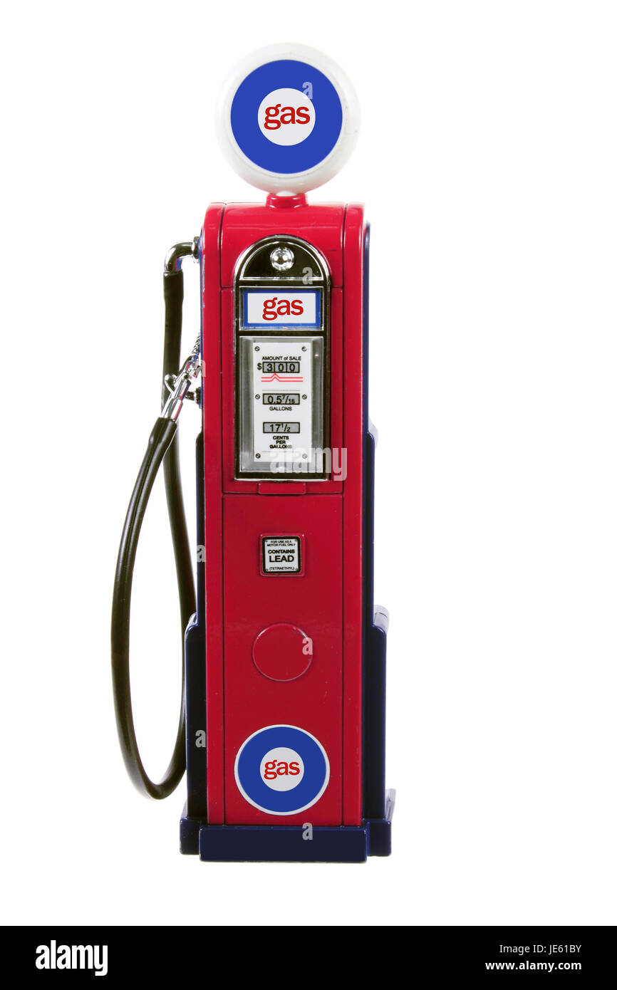In miniatura della pompa benzina su sfondo bianco Foto Stock