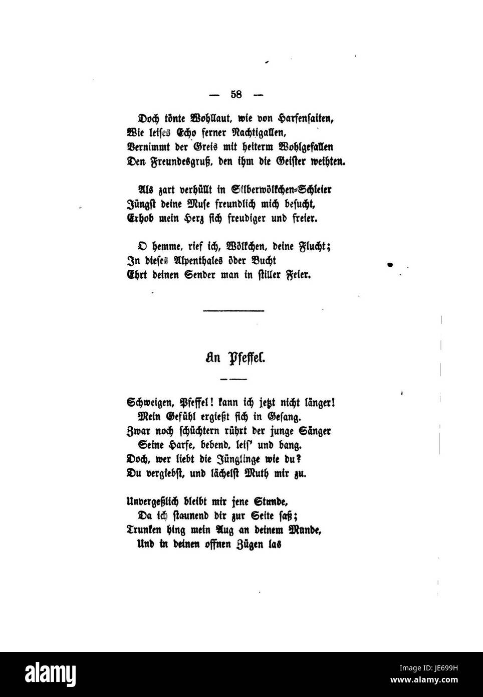 Una pagina da 'Blumenlese aus den neuen Schweizerischen Dichtern', con poesie di poeti svizzeri. Il testo riflette la diversità linguistica e la cultura letteraria della Svizzera, mostrando la moderna poesia svizzera. Foto Stock