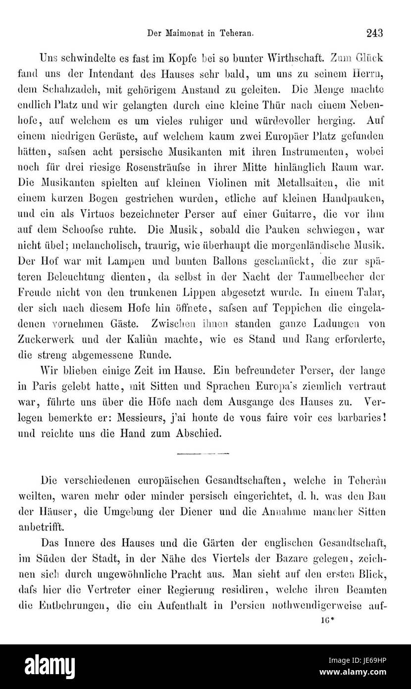 Una pagina di "Reise nach Persien", con i dettagli sui viaggi di Brugsch in Persia. Fornisce informazioni sulla geografia, la cultura e la società della regione durante il XIX secolo. Foto Stock