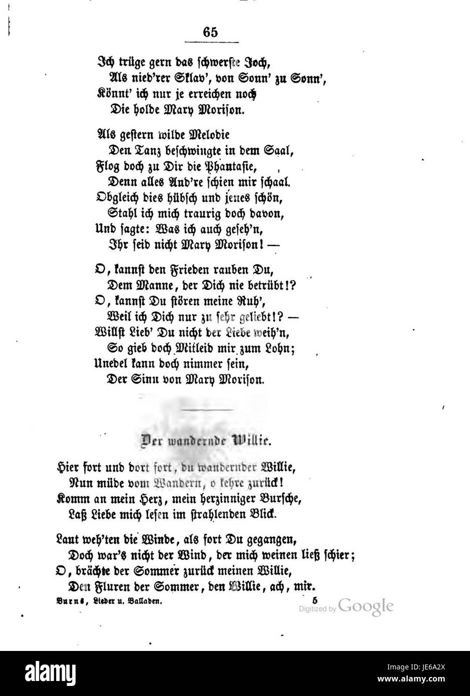 "Burns Lieder und Balladen 065" è una raccolta di canzoni e ballate del famoso poeta scozzese Robert Burns. La raccolta riflette la profondità culturale ed emotiva delle tradizioni popolari scozzesi e la padronanza poetica di Burns. Foto Stock
