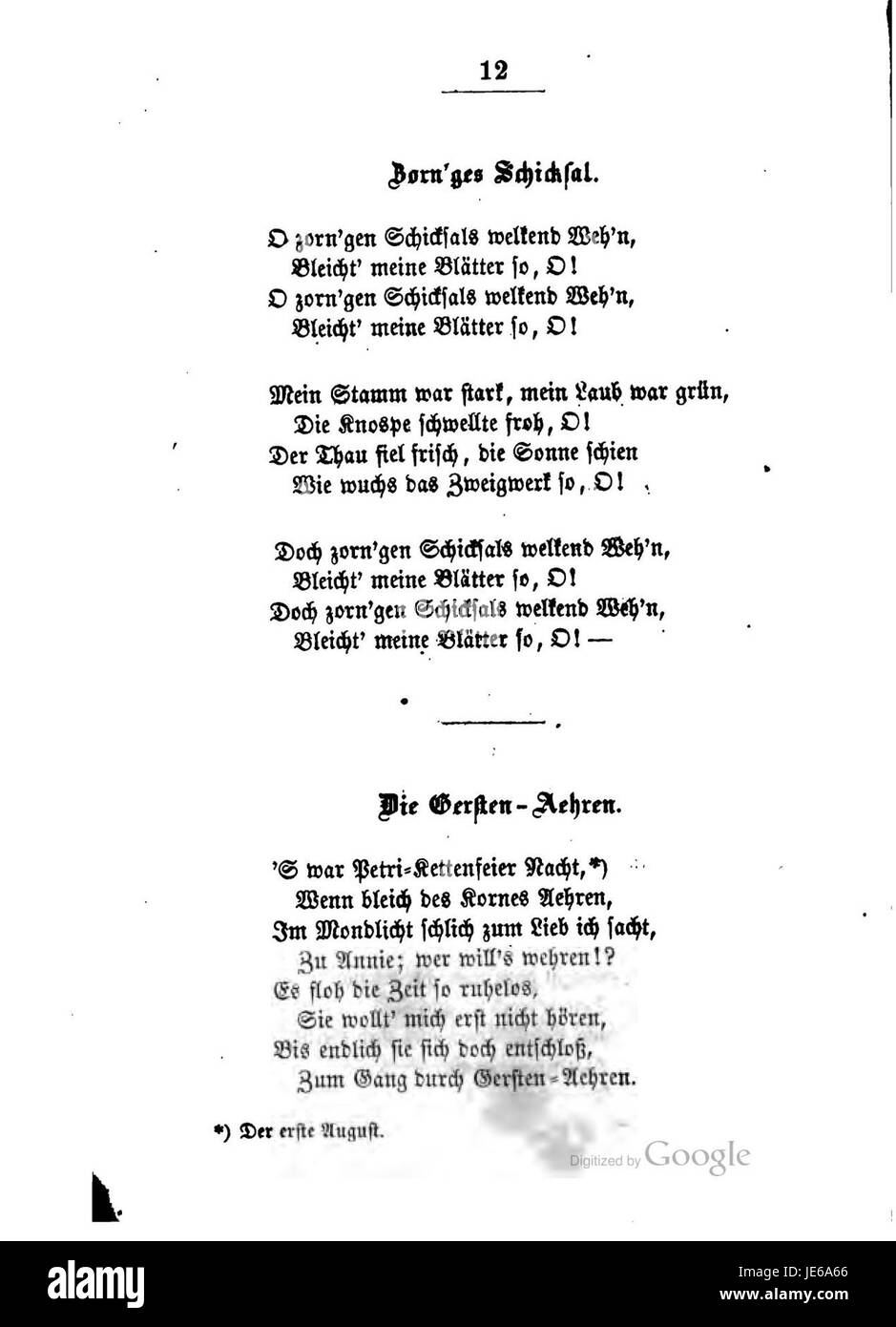 Questa pagina di "Burns Lieder und Balladen" contiene la poesia di Robert Burns, un celebre poeta scozzese. La pagina evidenzia lo stile poetico di Burns, con ballate liriche e canzoni centrali nella letteratura scozzese. Foto Stock