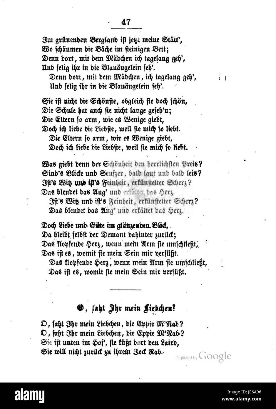 "Burns Lieder und Balladen" si riferisce a una raccolta di canzoni e ballate del poeta scozzese Robert Burns. Questo lavoro mette in evidenza i suoi contributi letterari alla cultura scozzese, mostrando sia la sua poesia lirica che le tradizioni popolari. Foto Stock