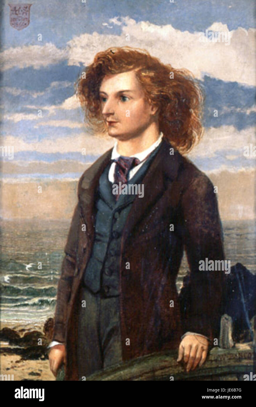 Un ritratto di Algernon Charles Swinburne, creato dall'artista William Bell Scott. L'opera d'arte cattura il poeta inglese in uno stile classico. Foto Stock