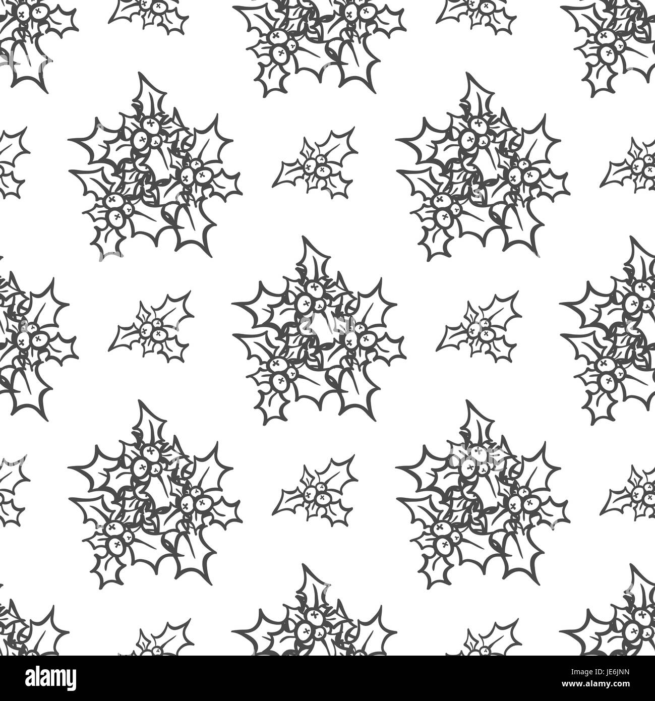 Rametto di agrifoglio. disegnati a mano piastrellabile sfondo, elemento di design per il biglietto di auguri, tessuto, carta di avvolgimento. Holly con berry. Natale e Anno Nuovo mare Foto Stock