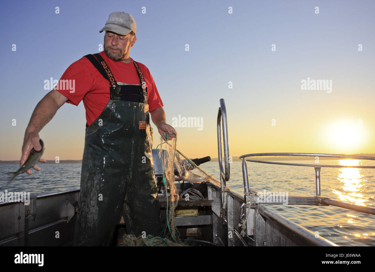 In Germania, in Baviera, Baviera, Chiemgau, lago Chiem, lago Chiem fisherman, mattina tuning, Foto Stock