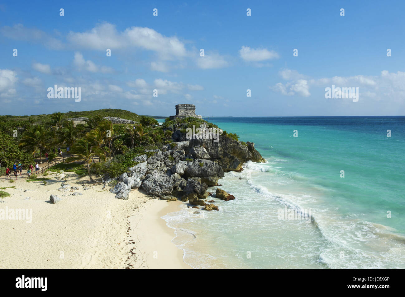 Messico, Tulum, sito di rovina, storiche rovine Maya, mare, spiaggia, Foto Stock