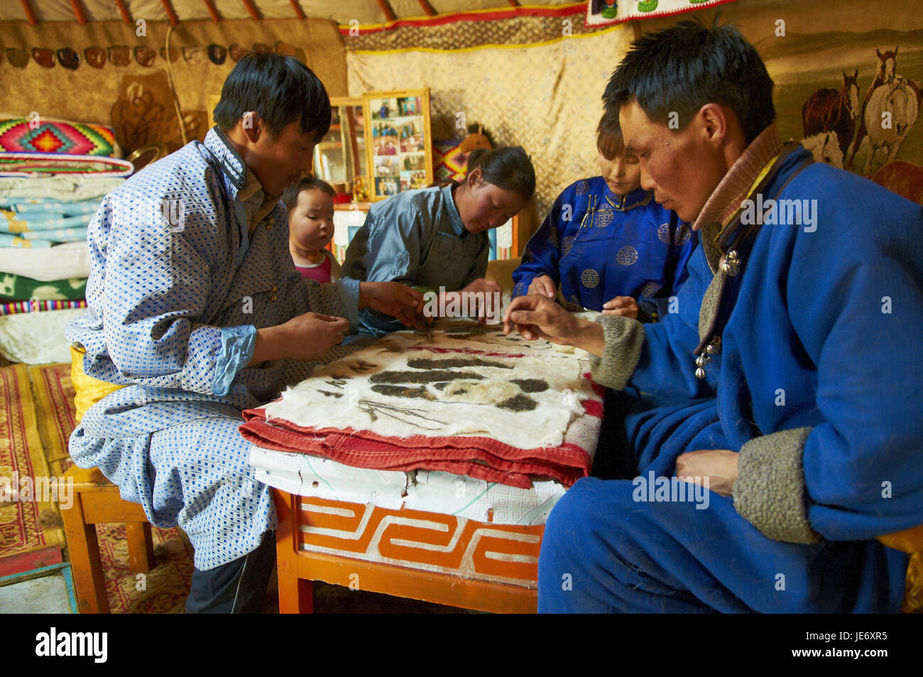 Mongolia, provincia de Khovd, nomadi, manuale fatiche, la produzione del WWF, Foto Stock