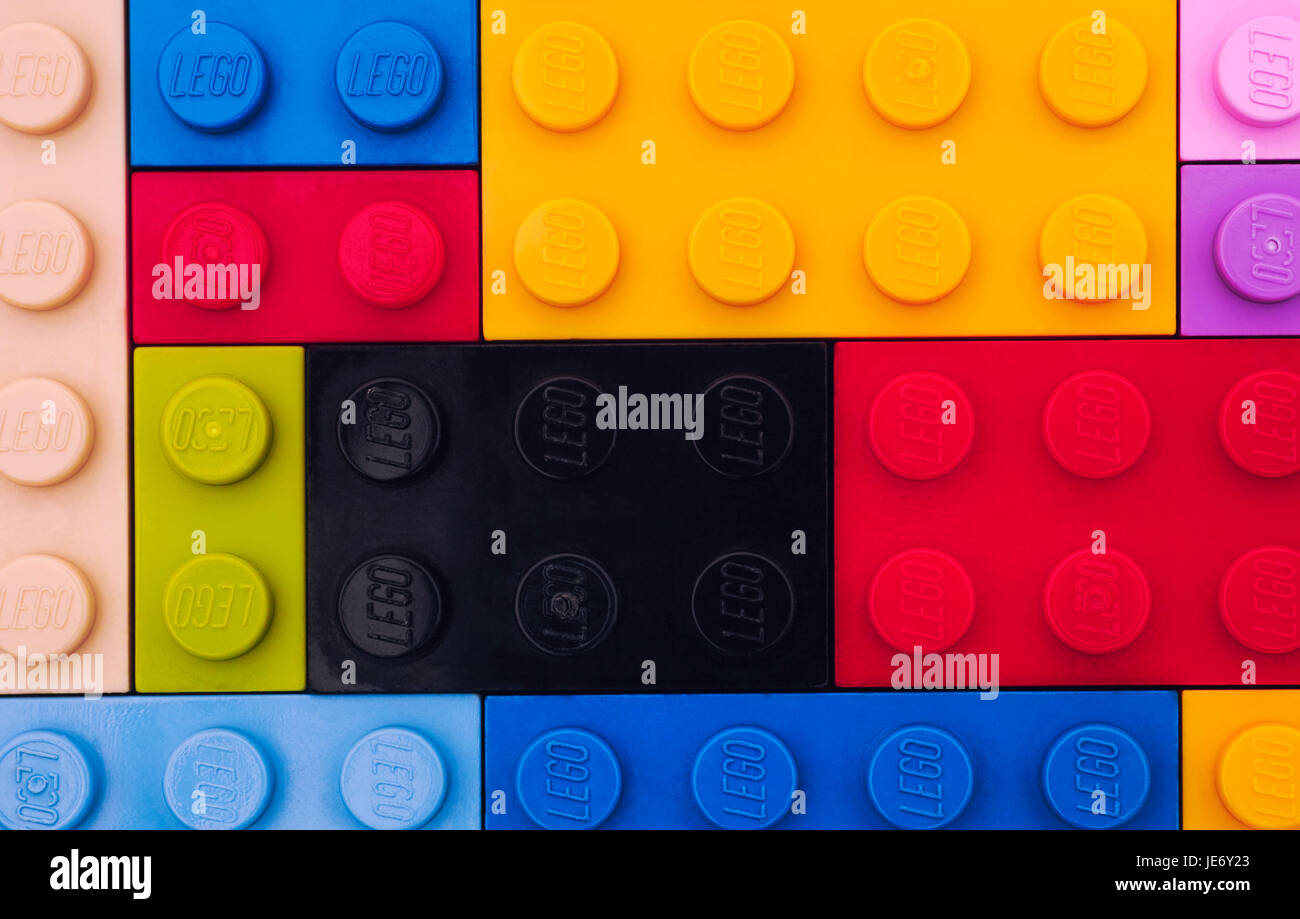 Tambov, Federazione Russa - 22 settembre 2016 sfondi di colori diversi mattoncini Lego. Studio shot. Foto Stock