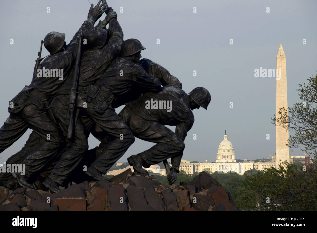 Stati Uniti, America, a Washington D.C., il US Marine Corps War Memorial, in background Capitol, Foto Stock