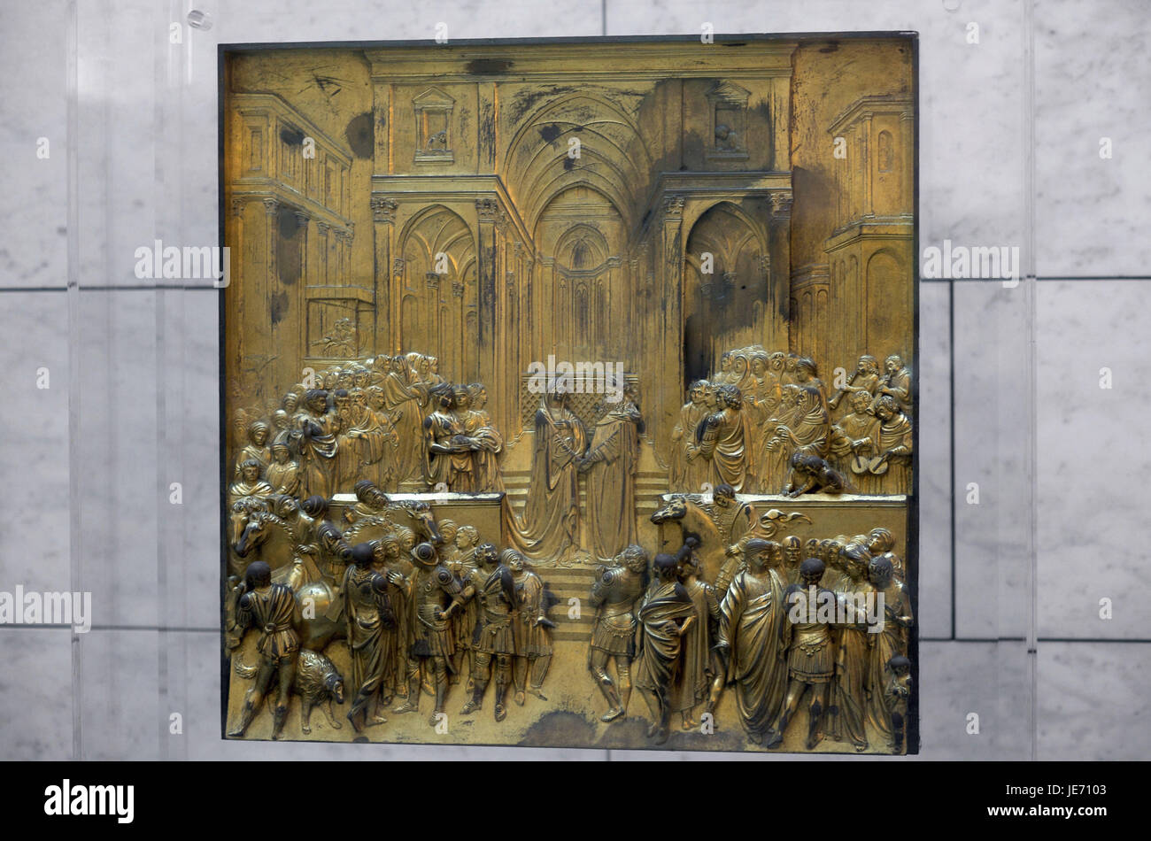 L'Italia, Toscana, Firenze, Cattedrale, rilievi di Lorenzo Ghiberti, la porta del Paradiso, medium close-up, Foto Stock