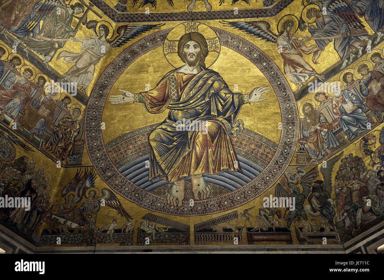 L'Italia, Toscana, Firenze, Cattedrale di Santa Maria del Fiore, edificio a cupola, affresco con Cristo, Foto Stock