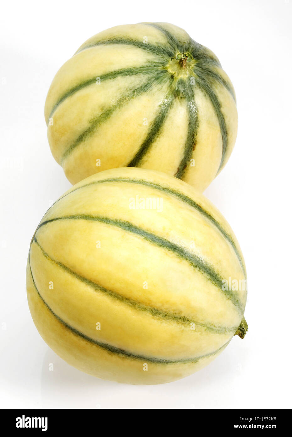 Canarie giallo melone, anche giallo melone Honeydew, Amarillo, Tendral Amarillo, zucchero melone, Cucumis melo, sfondo bianco Foto Stock