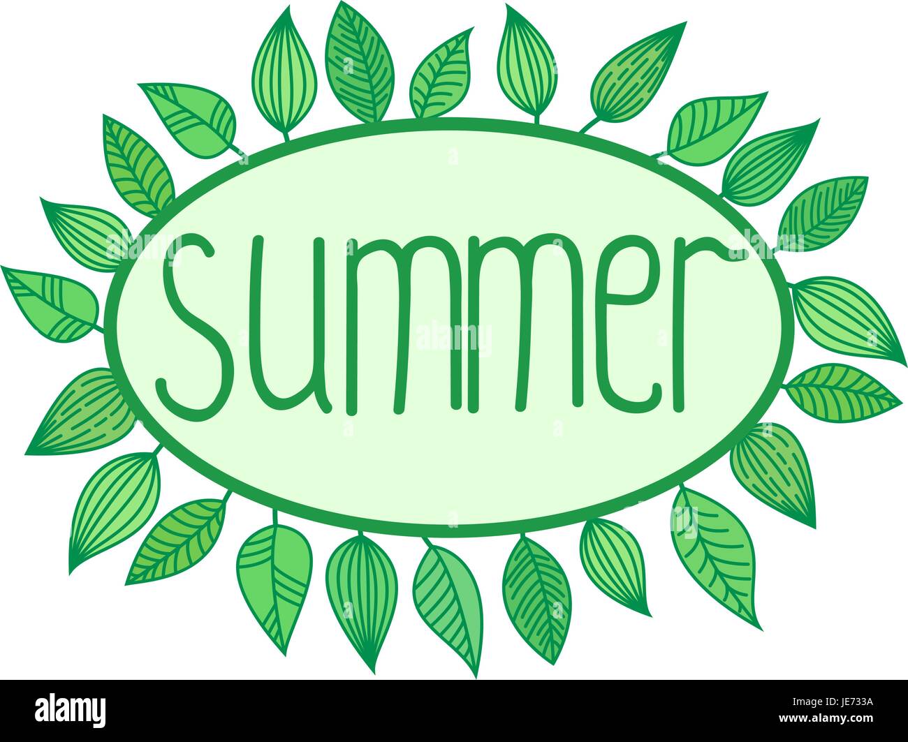 Segno di estate con le foglie intorno al telaio ovale Illustrazione Vettoriale