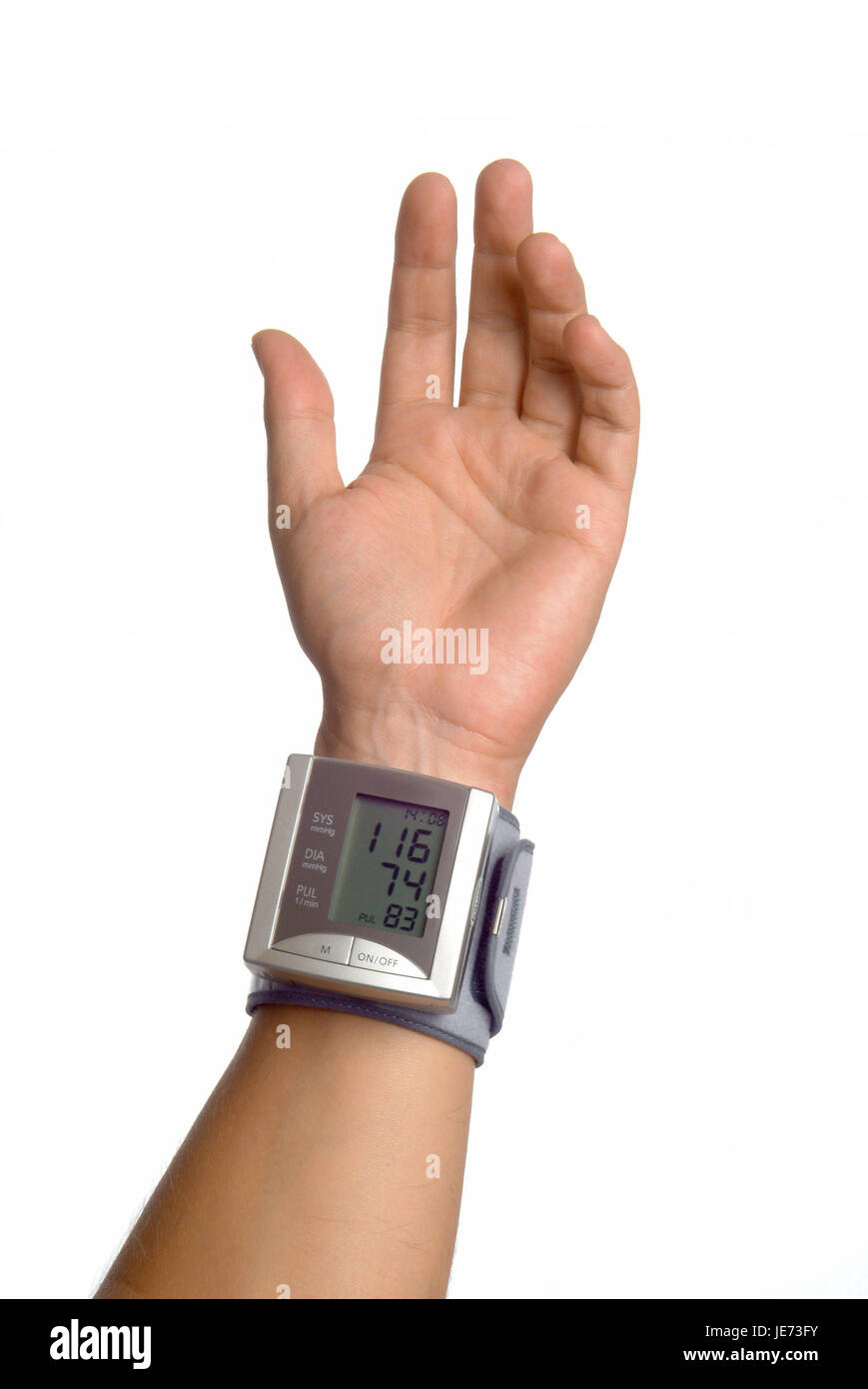 Per misurare la pressione del sangue in uno strumento da polso Foto stock -  Alamy