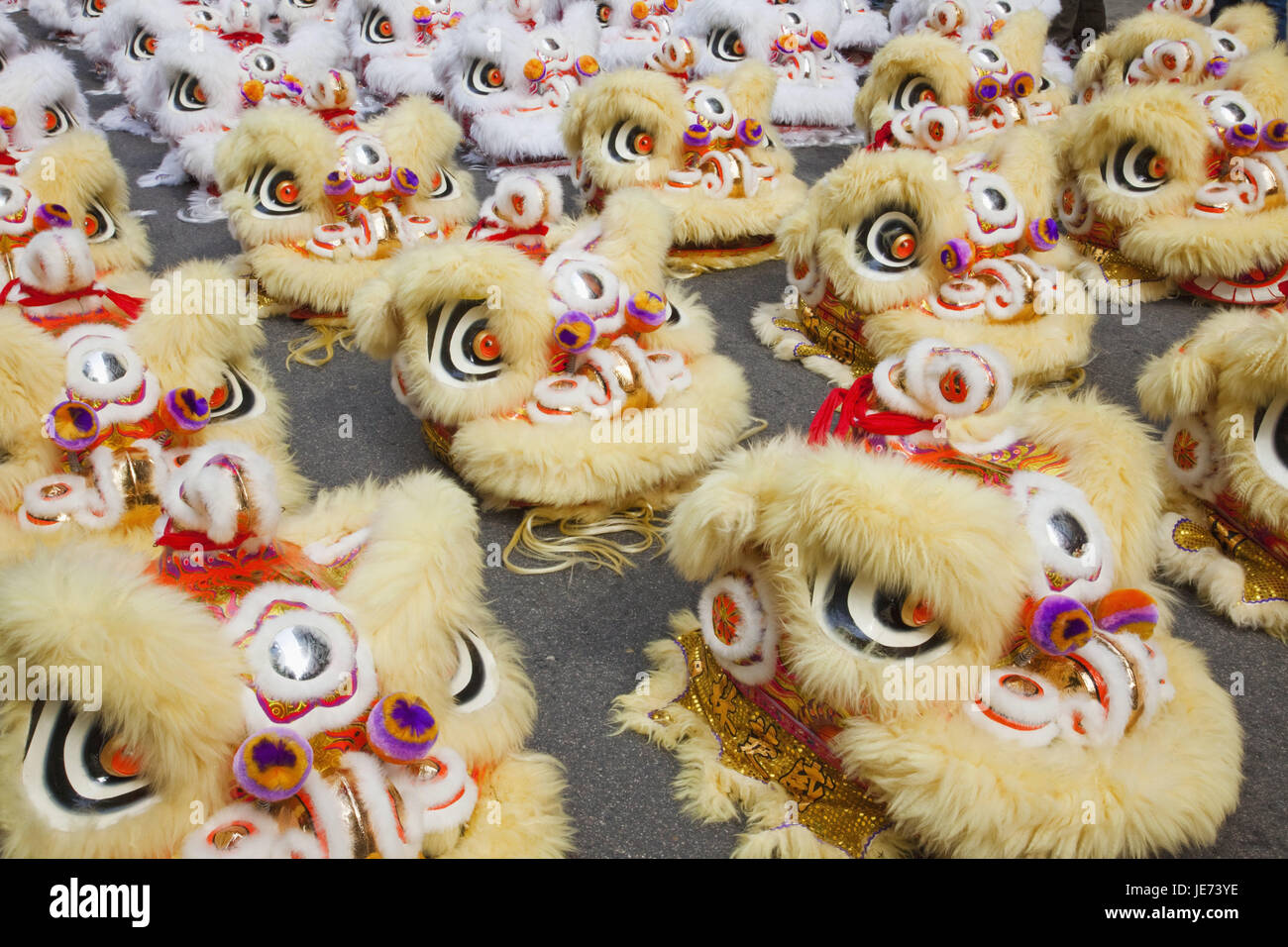 Cina, Hong Kong, street, Lion's mask, Asia, Lion's teste, giacciono, salvare, festa, festival, turismo, Foto Stock