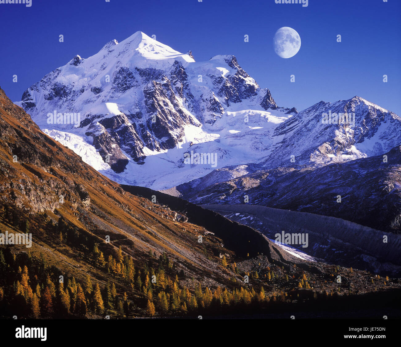 La Svizzera, dei Grigioni, Pontresina, Val Roseg con Piz Roseg, 3937 m, Foto Stock