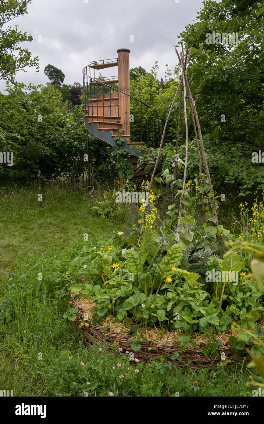 Vista del giardino mostra, 1° RHS Chatsworth Flower Show, la Chatsworth House, Derbyshire, Regno Unito - vegetale bed & scale in Belmond Giardini incantati. Foto Stock