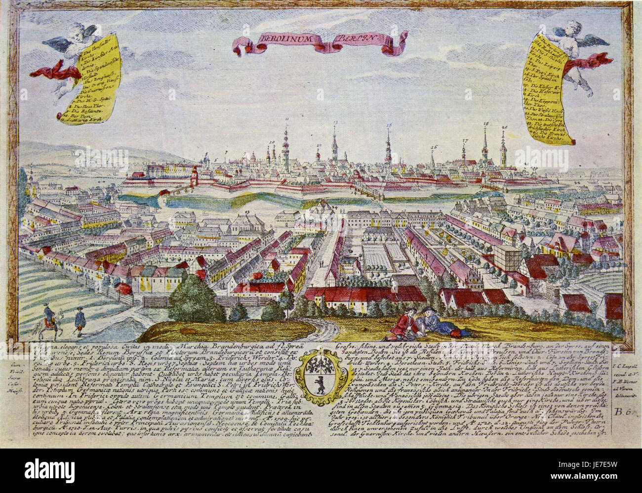 Una mappa di Berlino del 1730 creata da Werner, che mostra la topografia, l'architettura e la pianificazione urbana della città nel XVIII secolo. Foto Stock