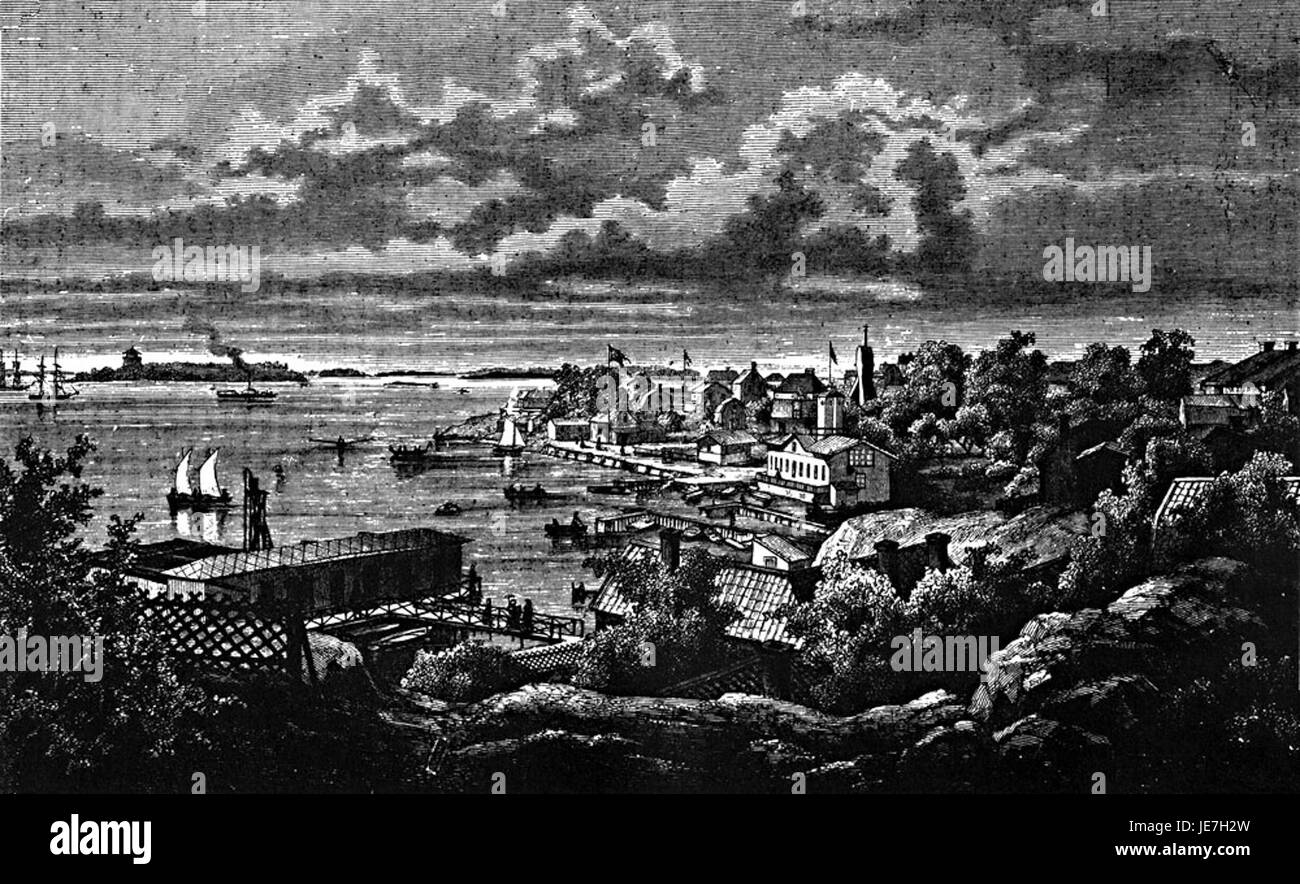 Un riferimento storico a Dalarö nel 1871, una posizione in Svezia conosciuta per la sua storia marittima e il pittoresco paesaggio costiero. Foto Stock