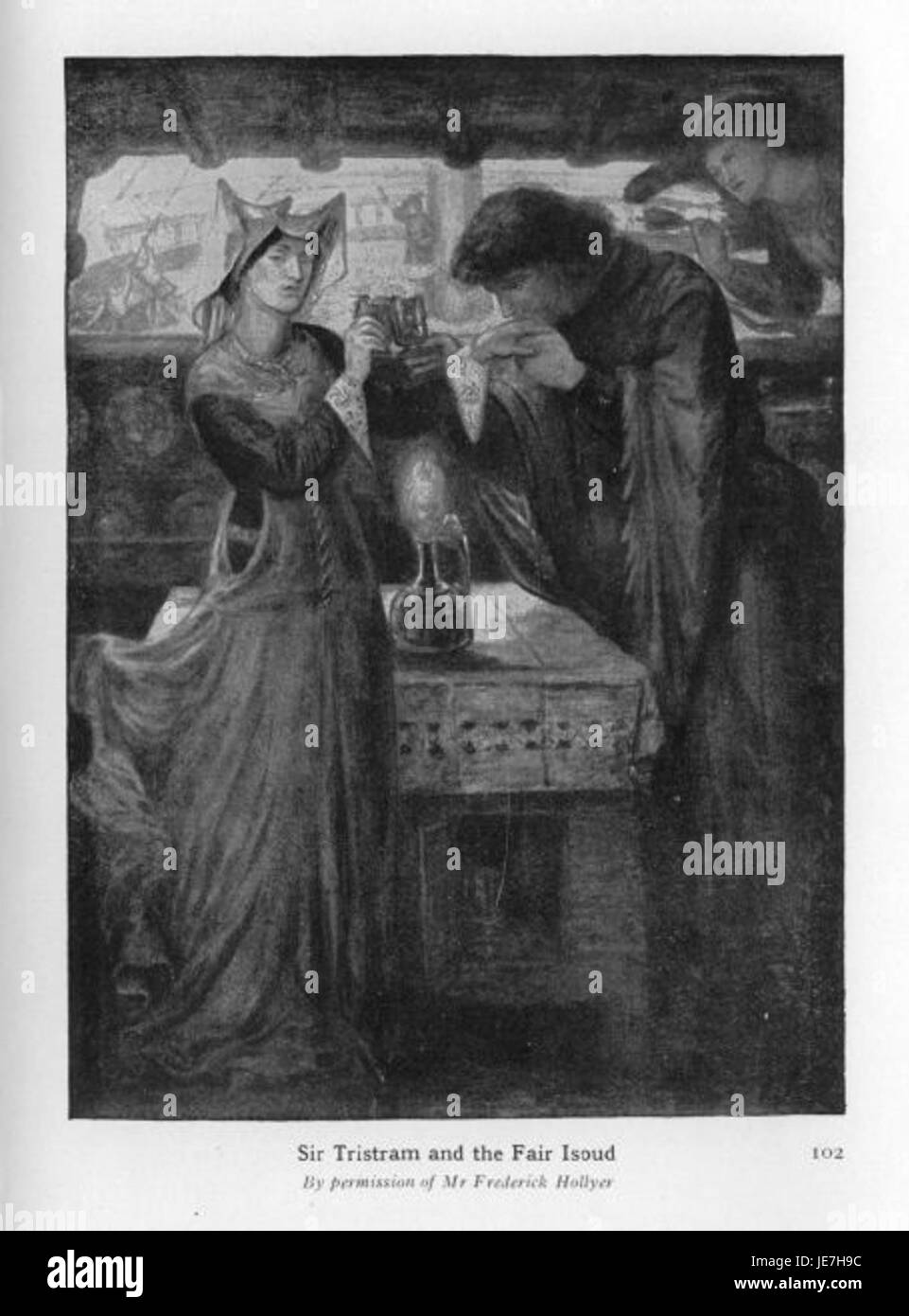 Questo titolo si riferisce a un'opera d'arte o letteratura legata ai leggendari personaggi di Re Artù, Tristram e Isoud, spesso associata a romanzi medievali europei e a racconti cavallereschi. Foto Stock