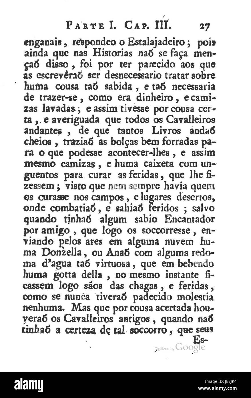 Una pagina del romanzo classico 'Don Chisciotte de la Mancha', scritto da Miguel de Cervantes, che mostra il testo nella sua prima edizione. Il romanzo esplora le avventure di un uomo che, ispirato da racconti cavallereschi, intraprende una ricerca per rilanciare la cavalleria. Foto Stock