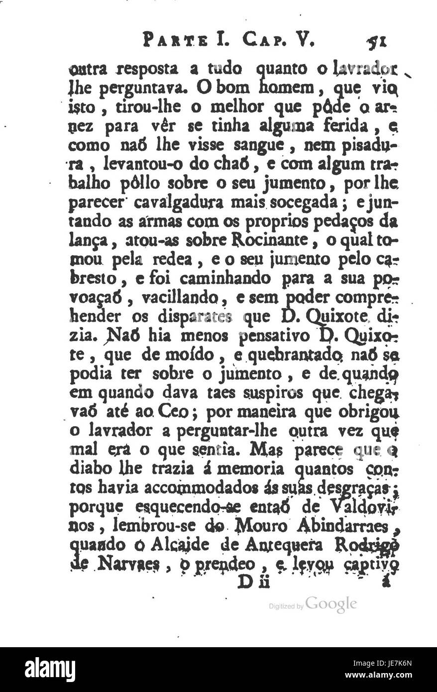 Dom Quixote de la Mancha, scritto da Miguel de Cervantes, è un'opera di riferimento nella letteratura occidentale. La pagina 63 del primo volume presenta un estratto della storia, continuando le avventure del protagonista, Don Chisciotte, mentre intraprende la sua illusoria ricerca per ripristinare la cavalleria e gli errori giusti, dimostrando la satira e il commento del romanzo sui valori sociali. Foto Stock