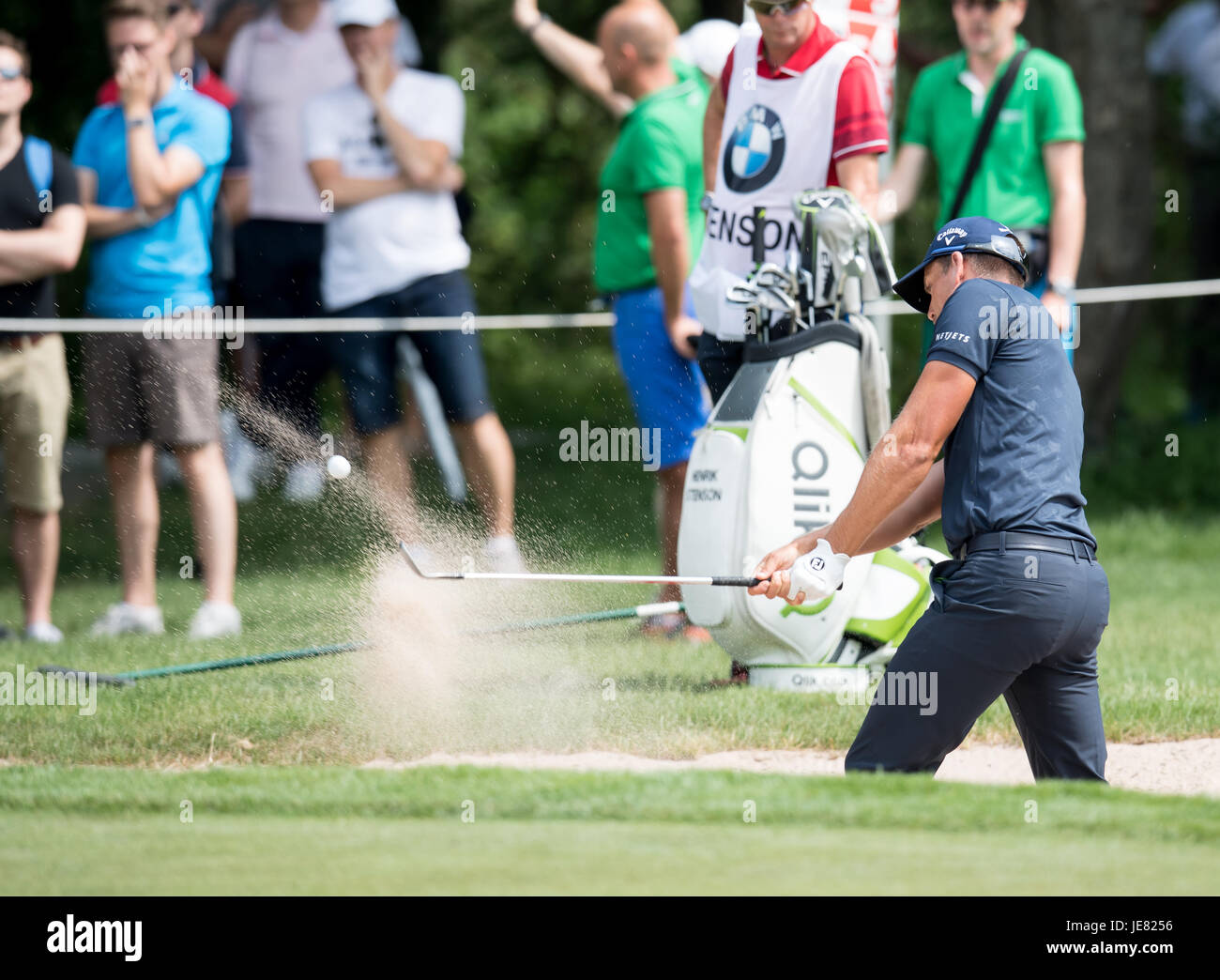 Moosinning, Germania. Il 23 giugno, 2017. Golfer Svedese Henrik Stenson in azione in uomini singoli 2° round evento presso l'International Open Europa Tour in Moosinning, Germania, 23 giugno 2017. Foto: Sven Hoppe/dpa/Alamy Live News Foto Stock