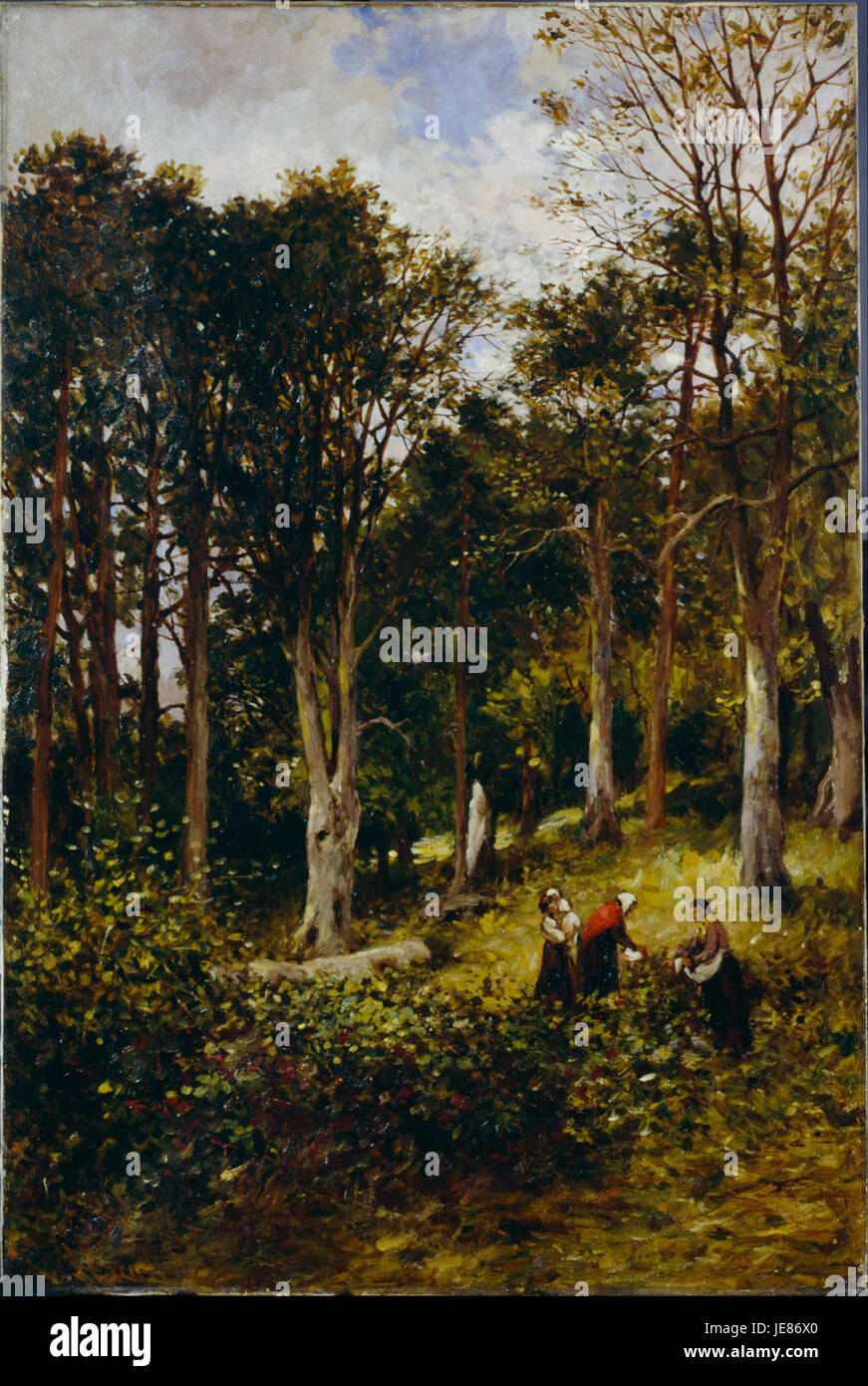 "Paesaggio (quattro figure in un bosco)" di Kate S. Brodie è un dipinto che raffigura un paesaggio boscoso con quattro figure. L'opera si concentra sulla natura e sull'interazione umana con essa, presentando una scena idilliaca in un ambiente naturale. Foto Stock