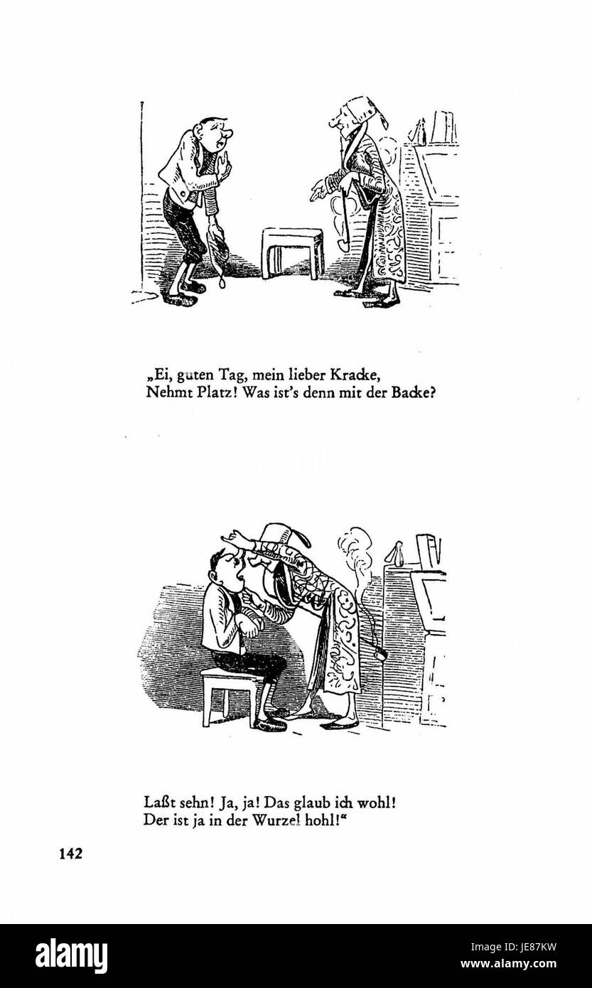 "Busch Werke" è un volume di opere dello scrittore tedesco Wilhelm Busch, noto per le sue illustrazioni satiriche e umoristiche e poesie. Il libro include storie che criticano le norme sociali e il comportamento umano. Foto Stock