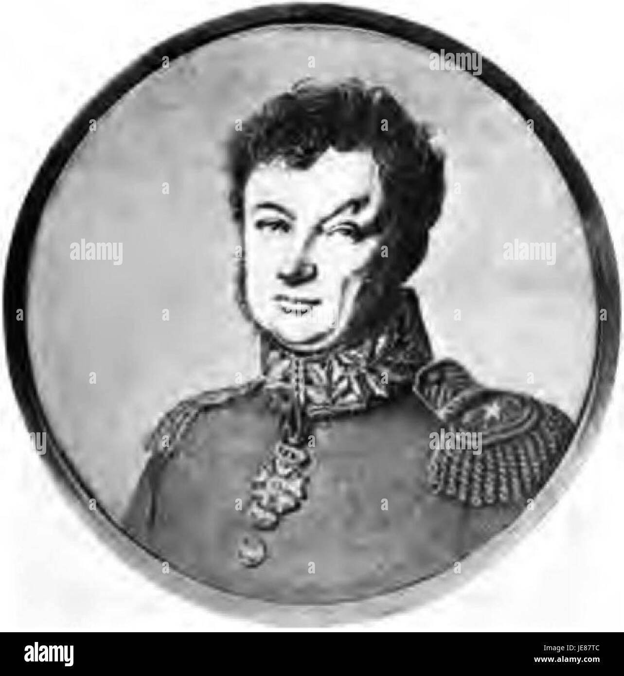 Cambronne, un ufficiale militare francese, è rinomato per il suo ruolo nella battaglia di Waterloo nel 1815. L'immagine raffigura il suo momento significativo durante la battaglia, simboleggiando la sua sfida e leadership durante questo conflitto cruciale. Foto Stock