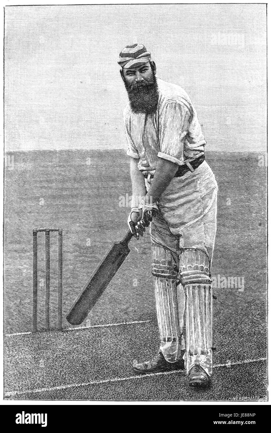 Questo frontespizio dell'edizione 1891 di un libro di cricket presenta un'illustrazione di W.G. Grace, un leggendario cricket inglese noto per i suoi contributi allo sport durante la fine del XIX secolo. Foto Stock