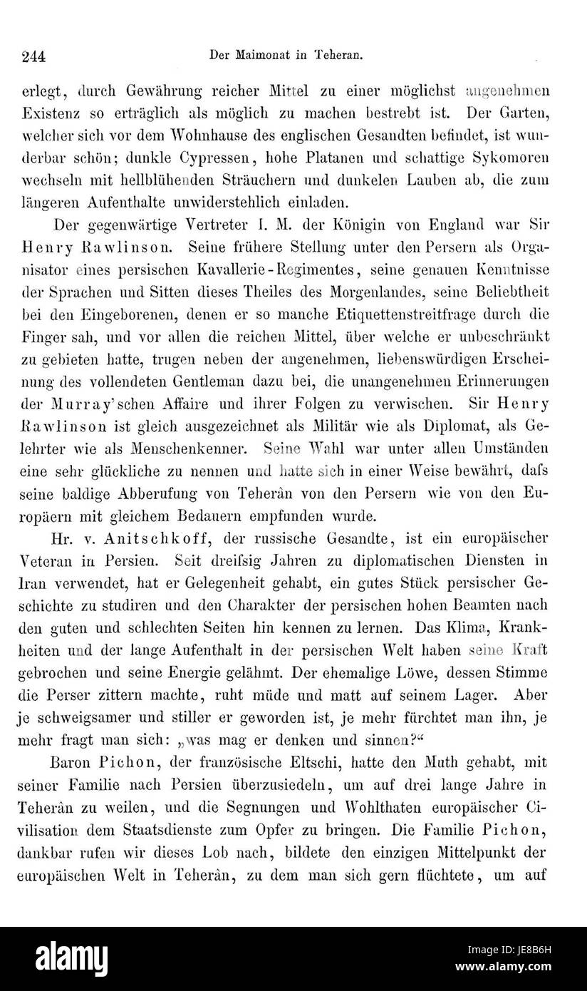 Una pagina di "Reise nach Persien" di Brugsch, contenente illustrazioni dettagliate e descrizioni della Persia da un resoconto di viaggio dell'inizio del XVI secolo. Foto Stock