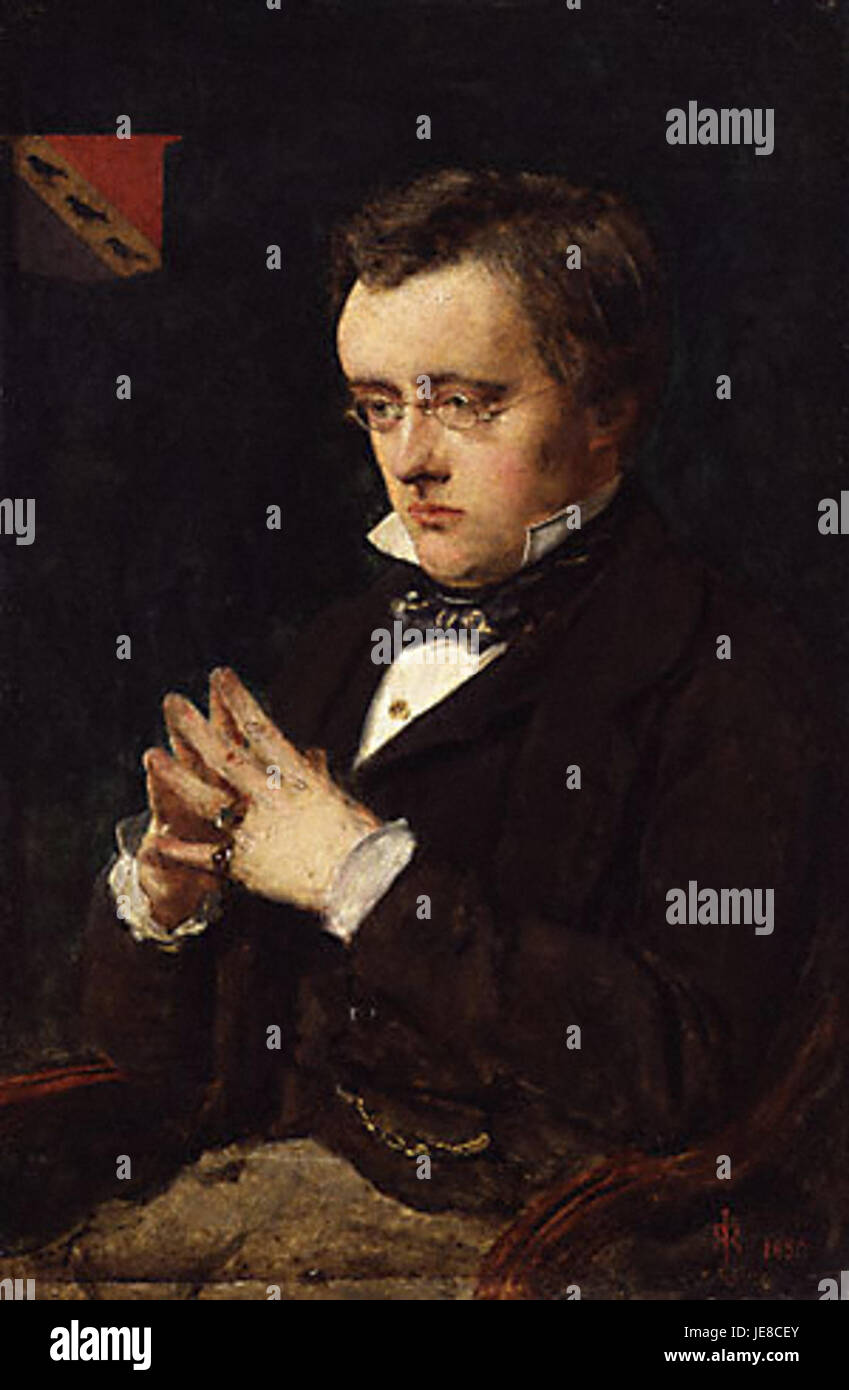 Questa immagine raffigura il ritratto di Wilkie Collins, uno scrittore inglese, dipinto da Sir John Everett Millais. Collins era noto per le sue opere come "The Woman in White" e "The Moonstone", contributi chiave alla letteratura vittoriana. Foto Stock