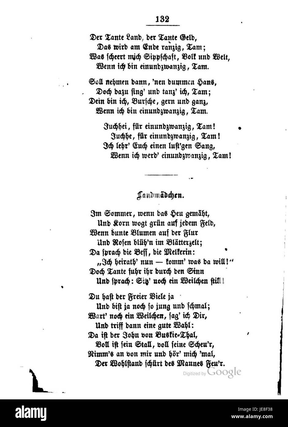 Burns Lieder und Balladen è una collezione di opere del poeta scozzese Robert Burns, con le sue canzoni e ballate iconiche. Questa 132a pagina mostra la maestria lirica di Burns e i suoi contributi alla letteratura e alla cultura scozzesi. Foto Stock