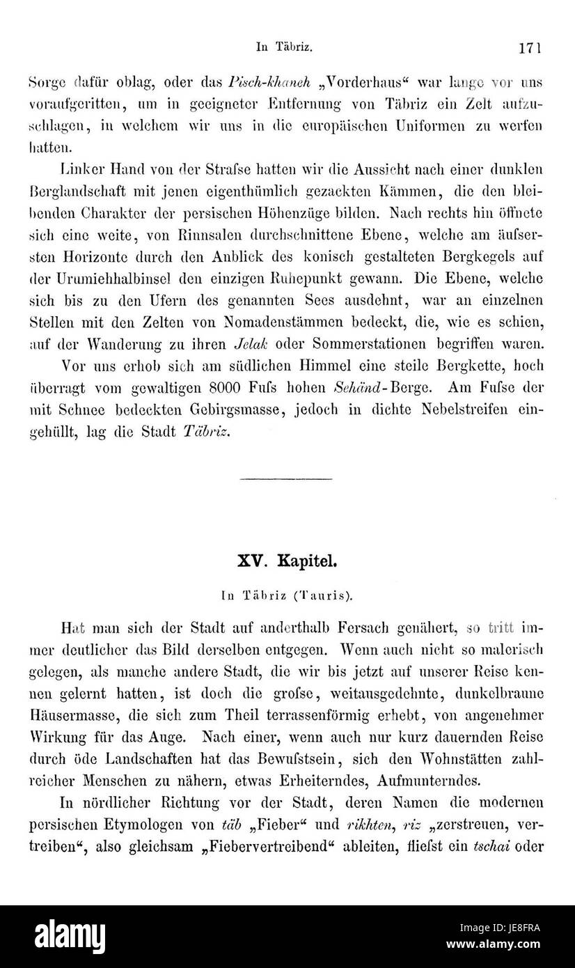 Un riferimento al primo volume di *Reise nach Persien* (viaggio in Persia) di Brugsch, pubblicato nel 1873. Il libro documenta i viaggi di Brugsch in Persia, offrendo approfondimenti sulla cultura, la geografia e le persone della regione durante il XIX secolo. Foto Stock