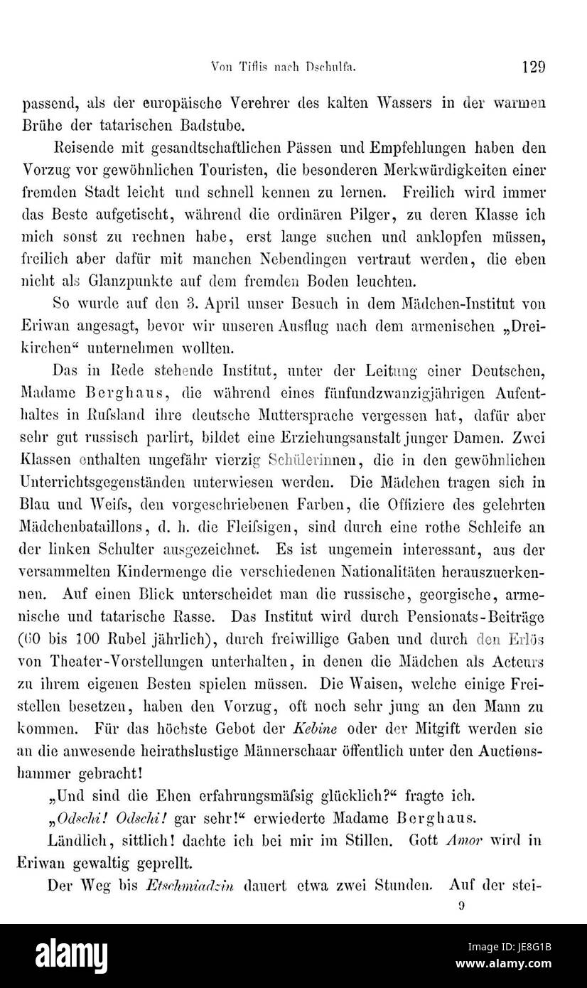 Una pagina del "Reise nach Persien" (viaggio in Persia) di Brugsch, che descrive i suoi viaggi in Persia. Questo lavoro racconta le osservazioni, le esperienze e le intuizioni culturali acquisite durante il viaggio. Foto Stock