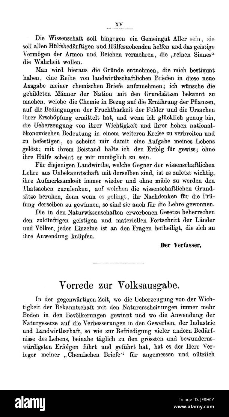 Una pagina da 'Chemische Briefe' (lettere chimiche) di Justus von Liebig, che mette in evidenza i suoi contributi alla chimica e la sua influenza sul campo. Foto Stock