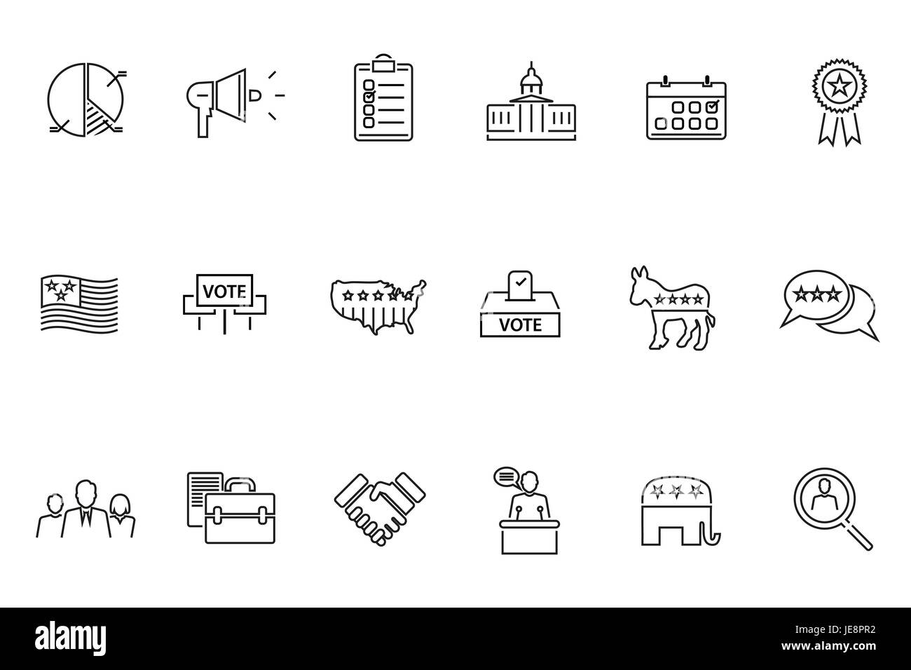 Illustrazione Vettoriale di politica, di voto e di elezione set di icone su sfondo bianco. Illustrazione Vettoriale