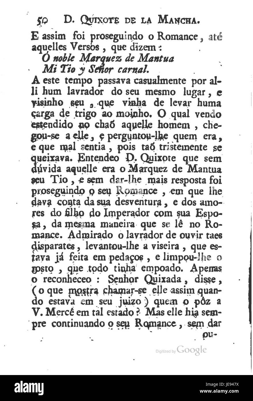Questa è la pagina 62 di "Don Chisciotte de la Mancha", l'opera classica di Miguel de Cervantes, contenente un passaggio che evidenzia gli ideali del protagonista e la sua ricerca in una narrazione satirica. Foto Stock