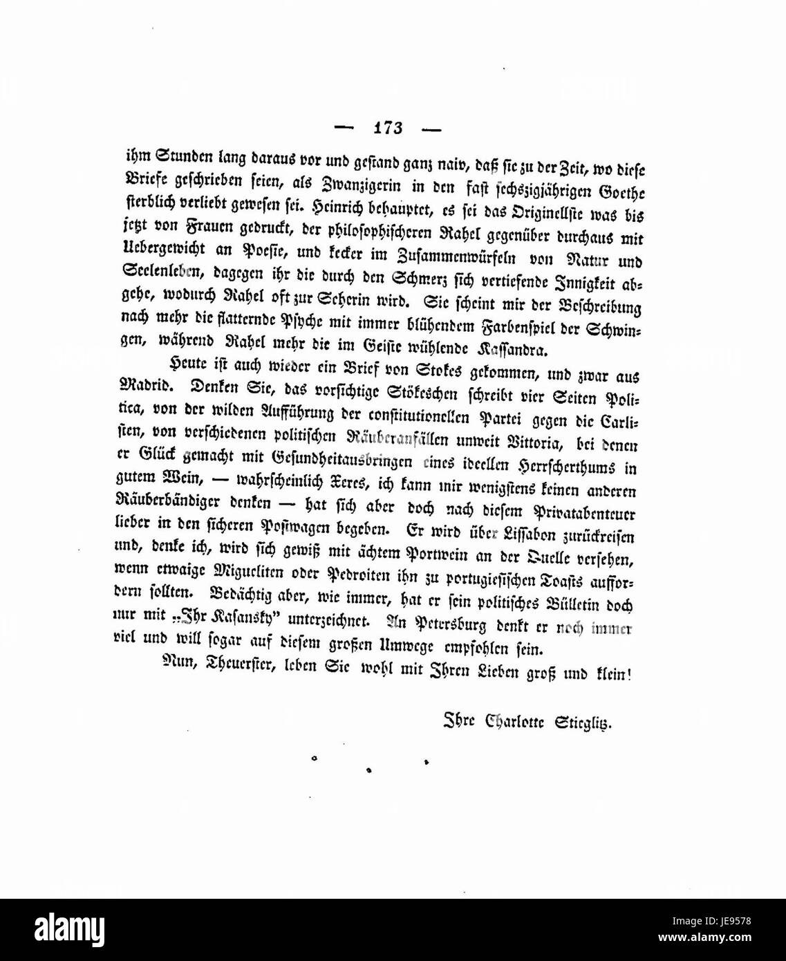 Il titolo "Charlotte Stieglitz ein Denkmal 173" si riferisce probabilmente a un monumento dedicato a Charlotte Stieglitz, una significativa figura storica o culturale. Il pezzo può rappresentare un'opera artistica o commemorativa in onore della sua eredità, probabilmente creata intorno al 173, enfatizzando i suoi contributi alla società o alla cultura. Foto Stock