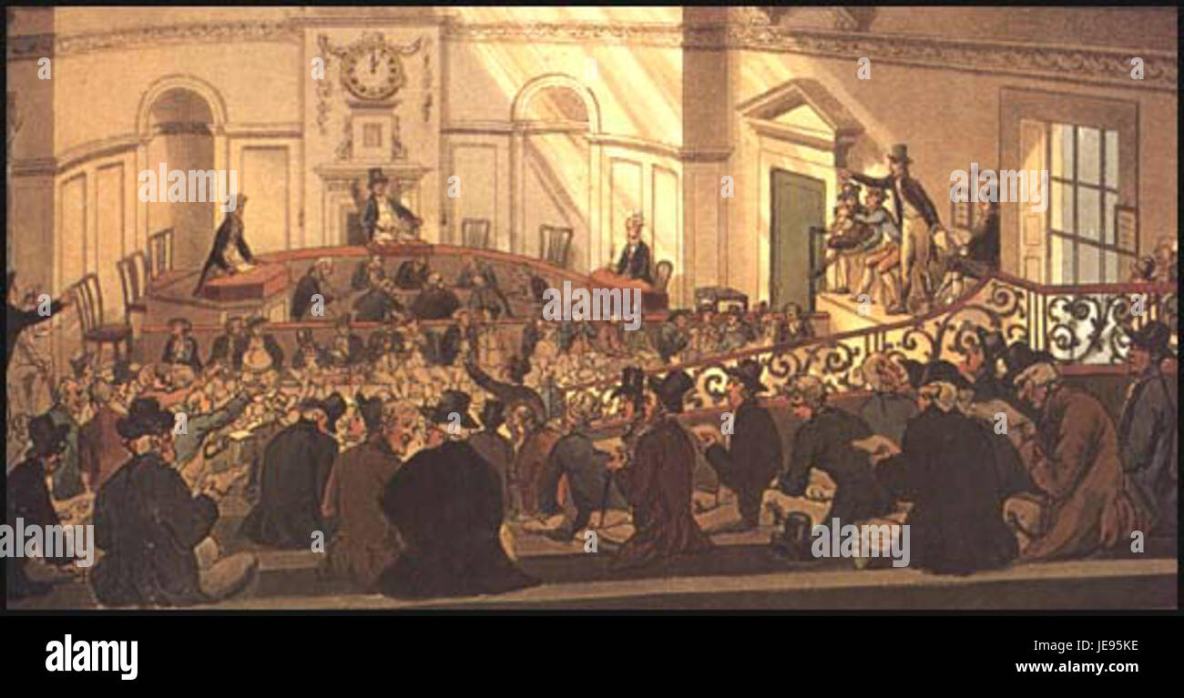 La East India House Hall, situata a Londra, era un edificio storico che serviva come quartier generale della compagnia delle Indie Orientali. La sala fu un sito significativo per il commercio e il commercio nel XVIII secolo, contribuendo all'influenza e alle operazioni della compagnia durante il periodo coloniale britannico. Foto Stock