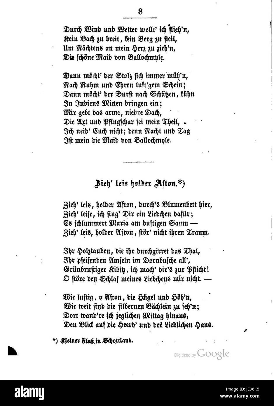 "Burns Lieder und Balladen 008" fa parte di una raccolta di canzoni e ballate del poeta scozzese Robert Burns. Questo volume mette in evidenza il contributo di Burns alla letteratura scozzese, concentrandosi sui temi dell'amore, della natura e dell'identità scozzese attraverso le sue poesie e canzoni liriche. Foto Stock