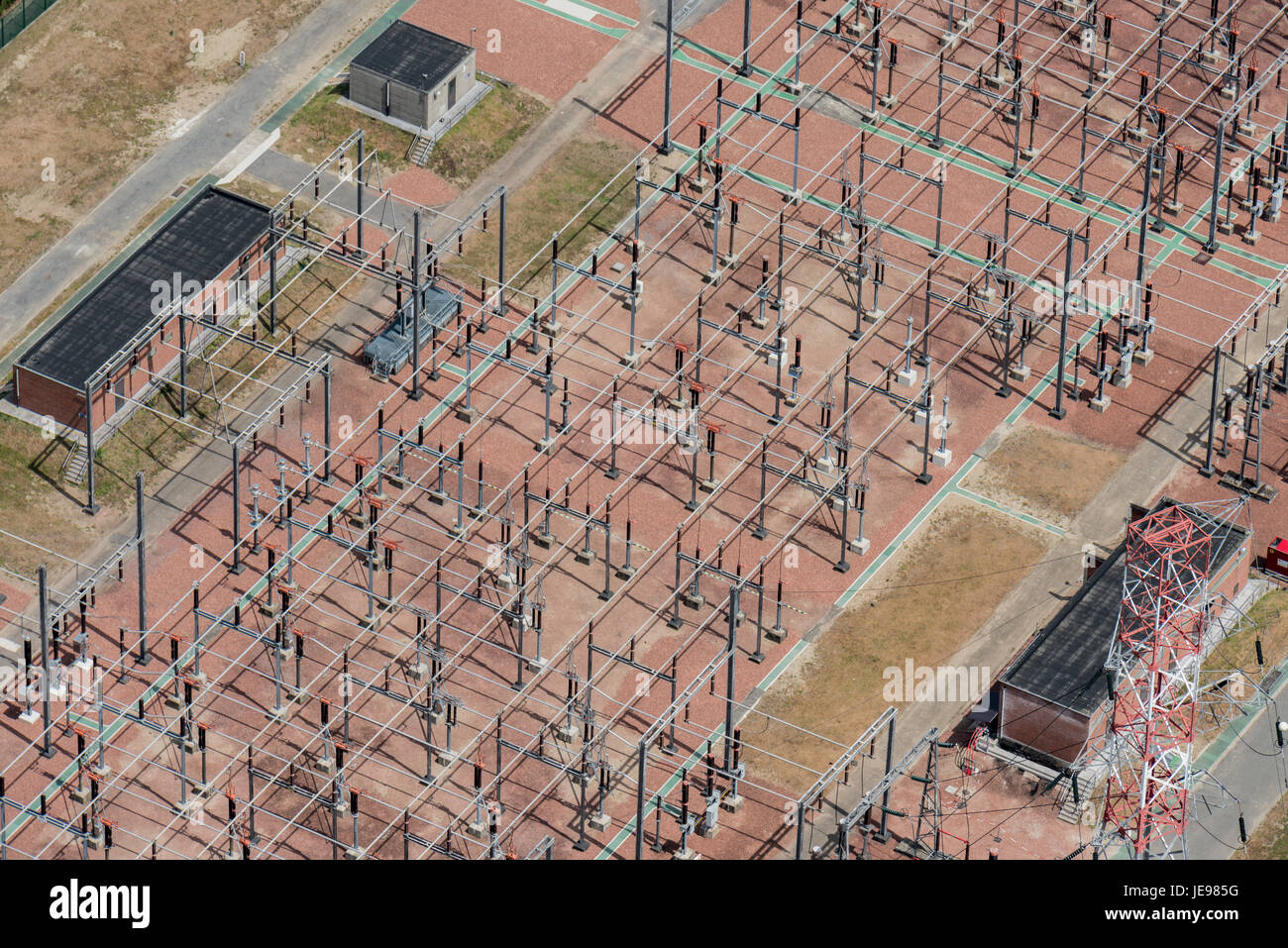 Fotografia aerea di Engie Electrabel impianti vicino al Scaldis training center presso il porto di Anversa Foto Stock