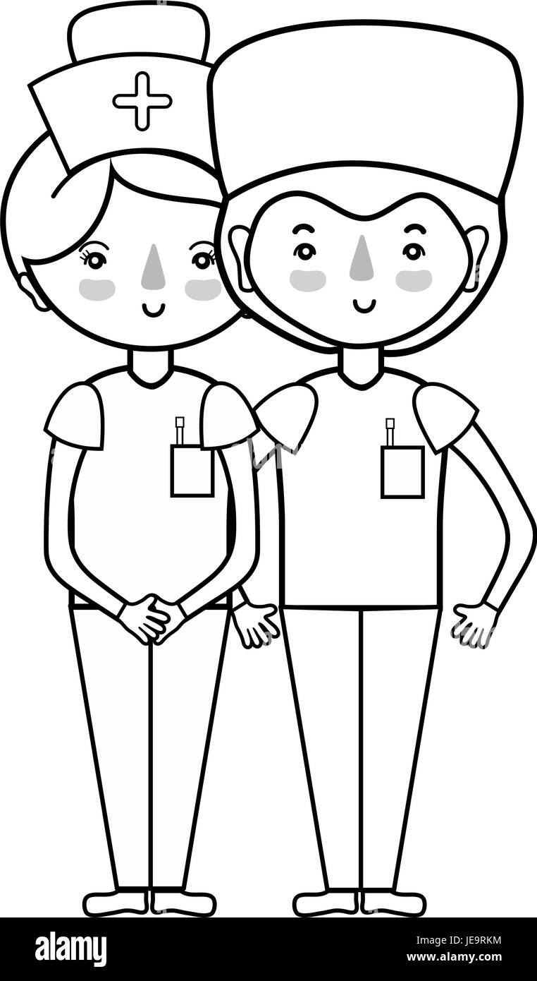 La linea medico e infermiere per aiutare le persone Illustrazione Vettoriale