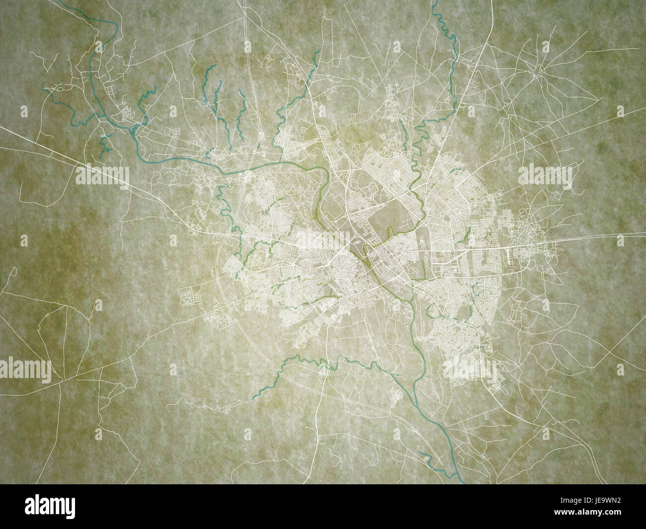 Mappa di Mosul, nel nord Iraq. Vista satellitare, antica mappa, pergamena Foto Stock