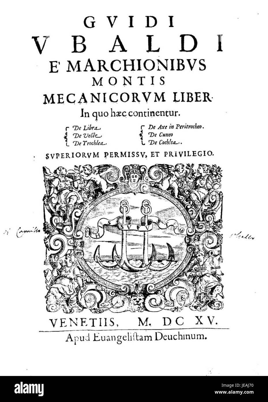 Questo libro, 'Mecanicorum liber' di dal Monte, pubblicato nel 1615, è un significativo testo storico incentrato sulla meccanica e sui principi della fisica. Il lavoro offre una visione approfondita del pensiero scientifico e dei concetti di ingegneria meccanica, contribuendo allo sviluppo della fisica e della tecnologia moderne. Foto Stock
