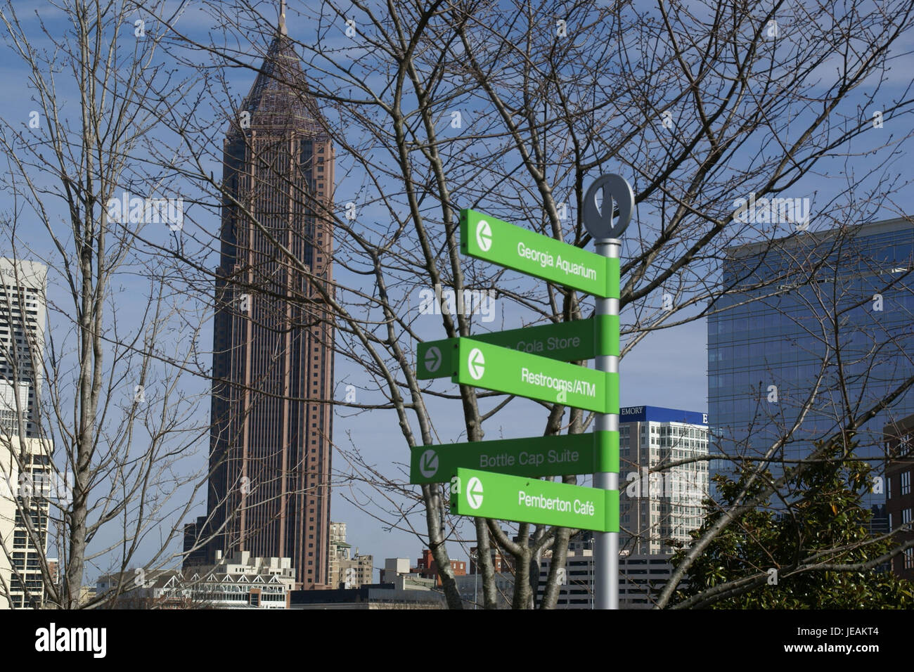 Questa fotografia mostra la Bank of America Plaza, un grattacielo di spicco ad Atlanta, Georgia. L'edificio e' conosciuto per la sua caratteristica guglia ed e' uno dei piu' alti della citta'. Foto Stock