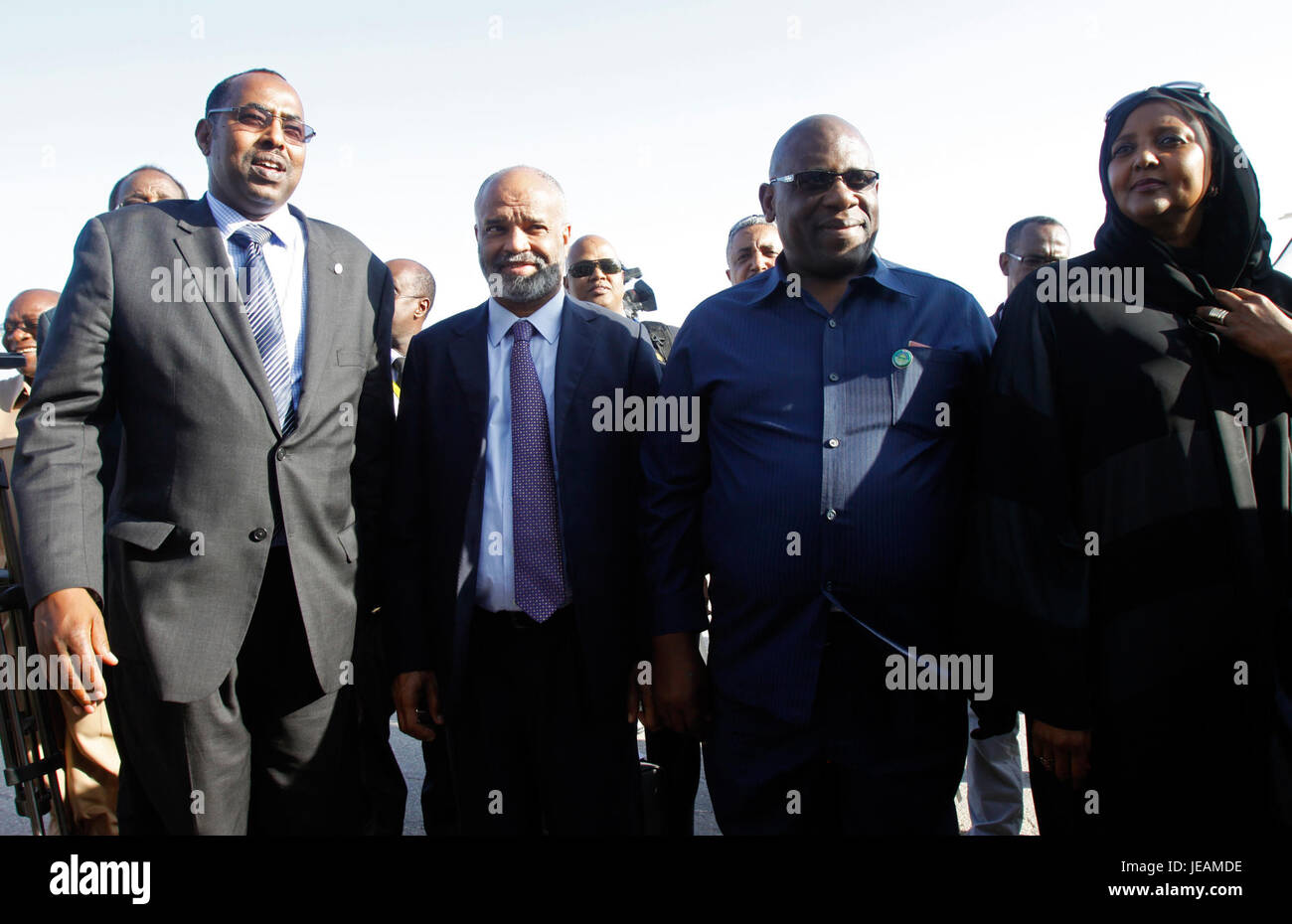 La fotografia del 9 gennaio 2015 mostra i ministri dell'IGAD durante la loro visita, probabilmente discutendo di questioni regionali. L'IGAD (Autorità intergovernativa per lo sviluppo) è un'organizzazione regionale incentrata sulla promozione della cooperazione economica e dello sviluppo in Africa orientale. Foto Stock