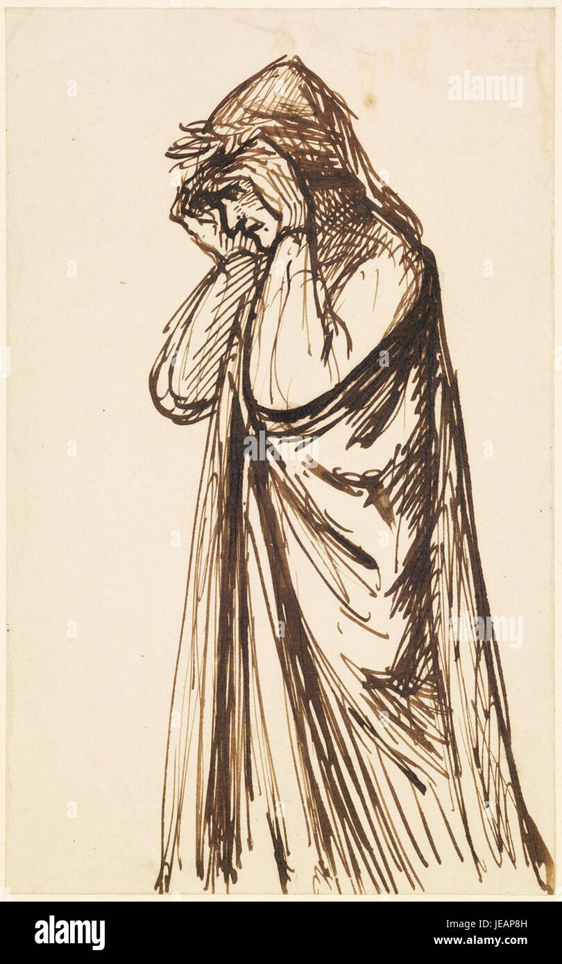 Questo schizzo di Dante Gabriel Rossetti ritrae l'etereo incontro di Dante e Beatrice in Paradiso. A un momento dalla "Divina Commedia" di Dante, mette in evidenza la connessione spirituale e l'essenza ultraterrena dell'incontro. Foto Stock